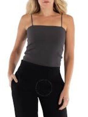 Gray Built-In Bra Tank Top Thin Strap Camisole Shelf Bra Lightweight Size S/M